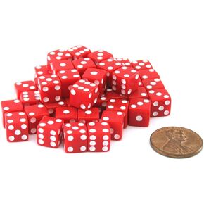 Koplow Games Set of 50 8mm Six-Sided D6 Small Square-Edge Dice - Red with White Pips