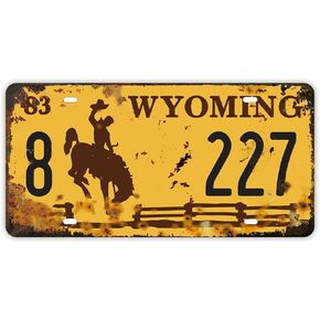 Embossed Metal Vintage Style Prop License Plate, Man Cave Bar Route 66 Decor, Replica US Car Registration Tags, 6x12 inches (Wyoming 001)