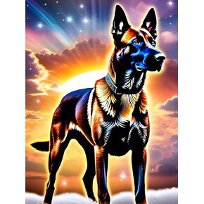 UPABLUNSO Colorful Pets Diamond Painting Kits, Diamond Art Belgian Malinois Kit for Adults, Dog Full Drill Round 5D Diamond Dots for Wall Decor Gift Relaxing 12x16inch