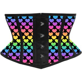 Daisy corsets Womens Lavish Rainbow Hearts Print Satin Mini Cincher Corset