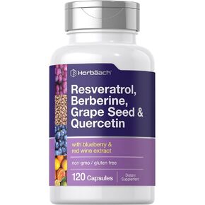 Horbäach Resveratrol Berberine Grape Seed & Quercetin | with Blueberry & Red Wine Extract | 120 Capsules | Non-GMO, Gluten Free Supplement
