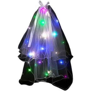 LED Wedding Veil White Bridal Veil Pearl Pencil Edge Bridal Veils Light up Bow Tulle Hair Accessories