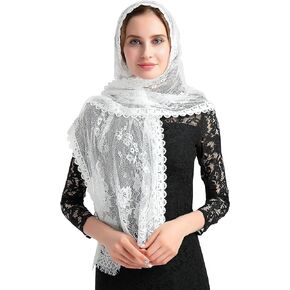 Leimandy Long Chapel Veil Mantilla Veil Lace Scarf for Women Lace Head Covering Ivory Chapel Veil V27