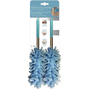 Sophisti-Clean Telescopic Duster, Bendable Microfiber Duster with Extendable Handle, Extend Your Reach up to 6.5', Assorted Colors - Blue/Gray, Pack of 2