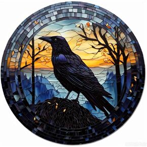 DIY Stamped Cross Stitch Kits Stained Glass Black Crow Moon for Beginners Easy 11CT Needlepoint Embroidery Counted Cross Stitch Kits Art Craft Wall Decoration and Gift 35x35cm