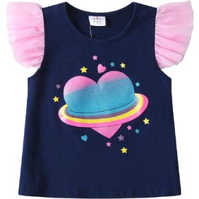 VIKITA Girls T Shirt Cotton Crewneck Ruffle Short Sleeves Summer Casual Tee for Toddler Girl Tops