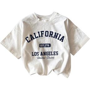 Girl's Letter Graphic Round Neck Tees Short Sleeve Tops Casual Summer T Shirt
