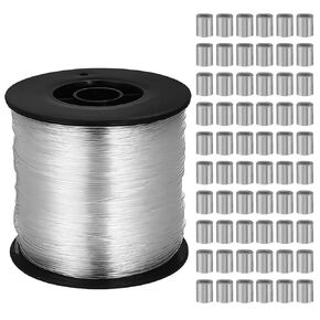 Strong Fish Wire for Hanging, Clear String Nylon Fishing Line for Crafts Hanging Decor with Crimping Sleeves Kit for Picture Frame, Christmas Ornament Decor Wire, 50Loop Sleeve (218Yd.) in Kuwait