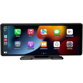 2024 Carplay Carplay & Android Auto اللاسلكي، صندوق Carplay + كاميرا احتياطية، ستيريو سيارة محمول 10.26 بوصة مع مرآة الهاتف، شاشة Carplay مع AUX/FM/Bluetooth، التحكم الصوتي مناسب لجميع موديلات السيارات in Kuwait