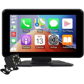 Portable Car Stereo Wireless Carplay & Android Auto, 7 Inches Full HD Touch Screen Portable Car Radio Receiver Automatic Multimedia Support Bluetooth/Phone Link/Maps/Siri/TF/AUX, for All Vehicles