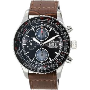 Hamilton Watch Khaki Aviation Converter Swiss Automatic Chronograph Watch 44mm Case, Black Dial, Brown Leather Strap (Model: H76726530)