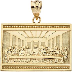 Religious Jewelry 14K Yellow Gold Last Supper Rectangle Medal Pendant