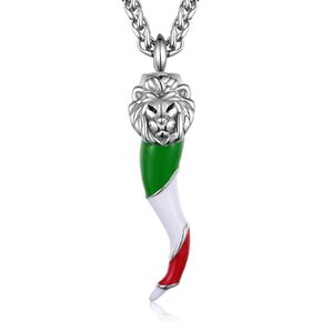 Italian Horn Necklace 925 Sterling Silver Lion Necklace Cornicello Necklace Amulet Pendant Jewelry Gift for Women Men