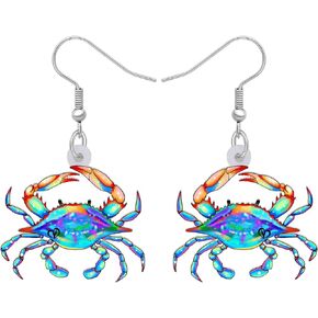 Girls Crab Earrings Dangle Jewelry Gifts for Women Teens Acrylic Colorful Sea Animals Summer Charms Decorations