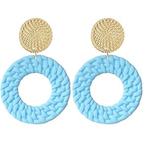 Bohemian Circle Round Earrings Lightweight Beach Statement Earrings Acrylic Geometric Round Braided Drop Dangle Earrings for Women Girls Boho Summer Beach Vacation Earring