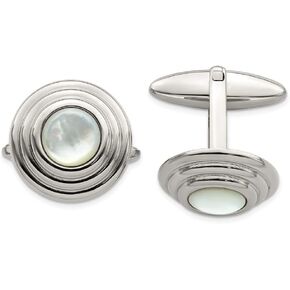 Solid Stainless Steel Men's Mother of Pearl Cufflinks