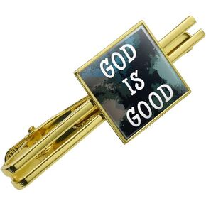 God is Good Christian Inspirational Religious Square Tie Bar Clip Clasp Tack- Silver or Gold