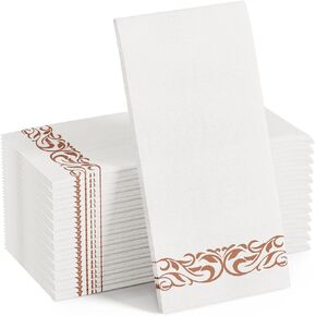 FOCUSLINE 100 Linen Feel Disposable Bathroom Napkins, Guest Towels Disposable Bathroom Soft, Absorbent Napkins Paper, Disposable Hand Towels for Bathroom, Parties, Weddings, Dinners, Silver, 12" x 17"