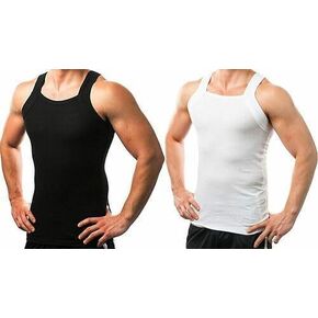 2 Packs Men's G-Unit Style Cotton Tank Tops Square Cut Muscle Rib A-Shirts