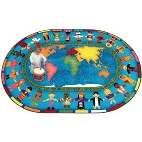 Joy Carpets Kid Essentials Inspirational Let The Children Come Area Rug, Multicolored, 5'4" x 7'8" Oval