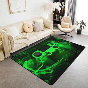 Gamer Area Rug 5x6'6'', Gaming Rug for Kids Boys, Gamer Black Green Smoky Gamepad Carprt for Bedside, Games Trippy Geometric Non Slip Living Room Rugs for Boys