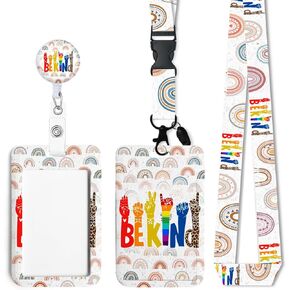 Be Kind ID Badge Holder with Breakaway Lanyard, Retractable Badge Reel,Lanyards for Id Badges，Work Name Tag Breakaway Lanyard ID Card Protector Case for Teacher Nurse Work Office Gifts