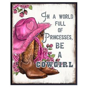 Pink Cowgirl Wall Art for Women - Cute Sayings Western Wall Decor - Inspirational Boho Living Room Decor, Bohemian Wall Decor for Women, Woman, Girls, Teens - Rustic Bathroom Decor Country Decorations