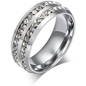 Mens Womens 8MM Titanium Stainless Steel High Polished 18K Gold Plated Channel Set Cubic Zirconia CZ Promise Engagement Band Unisex Gold Wedding Ring Comfort Fit, Size 6-13 (10, Gold)