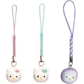 3 Pcs Mini Premium Bag Charms Copper Painted Cat Bell Phone Charms, Clear Rhinestone Flower Cat Charm Anime Purse Charm Small Cartoon Cat Key Chains For Women