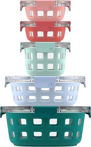 Ello Duraglass Mixed Meal Prep Sets Leak-Proof Glass Food Storage Containers with Silicone Sleeves and Airtight BPA-Free Lids, Dishwasher, Microwave, and Freezer Safe in Saudi Arabia