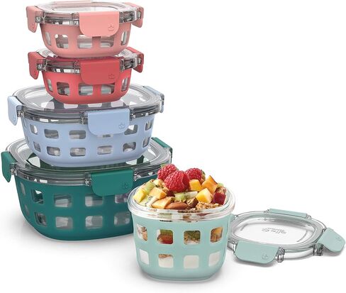 Ello Duraglass Mixed Meal Prep Sets Leak-Proof Glass Food Storage Containers with Silicone Sleeves and Airtight BPA-Free Lids, Dishwasher, Microwave, and Freezer Safe in Saudi Arabia