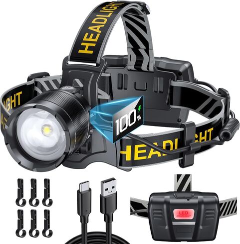 100000LM Supper Bright Headlamp with Motion Sensor & Red Warning Light, 8 Zoomable Modes 80H Standby Battery Time Head Lamp, IP68 Waterproof Head Lights for Forehead Hunting Camping Hiking Emergency in Saudi Arabia