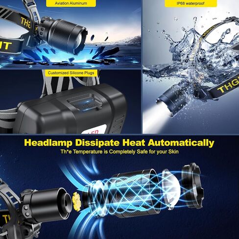 100000LM Supper Bright Headlamp with Motion Sensor & Red Warning Light, 8 Zoomable Modes 80H Standby Battery Time Head Lamp, IP68 Waterproof Head Lights for Forehead Hunting Camping Hiking Emergency in Saudi Arabia