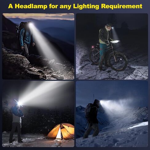 100000LM Supper Bright Headlamp with Motion Sensor & Red Warning Light, 8 Zoomable Modes 80H Standby Battery Time Head Lamp, IP68 Waterproof Head Lights for Forehead Hunting Camping Hiking Emergency in Saudi Arabia