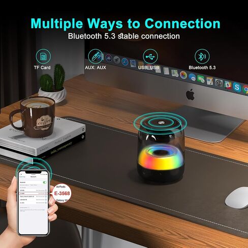Portable Bluetooth Speakers with Colorful Lights Small Bluetooth Wireless Speaker with Stereo Loud Sound, Lightweight Mini Gift Speakers Supports TF Card/USB/AUX for Home, Party and Outdoors in Saudi Arabia