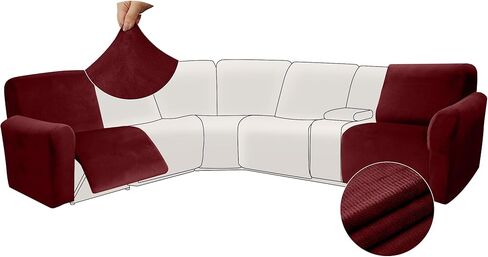 Arfntevss Velvet Striped Recliner Couch Covers Stretch L Shaped Sectional Sofa Cover Soft Reclining Loveseat Slipcovers Set 6-Piece Washable Non Slip Furniture Protector (2 Seat with Arms, Beige) in Kuwait