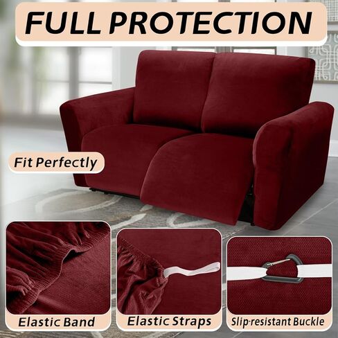 Arfntevss Velvet Striped Recliner Couch Covers Stretch L Shaped Sectional Sofa Cover Soft Reclining Loveseat Slipcovers Set 6-Piece Washable Non Slip Furniture Protector (2 Seat with Arms, Beige) in Kuwait