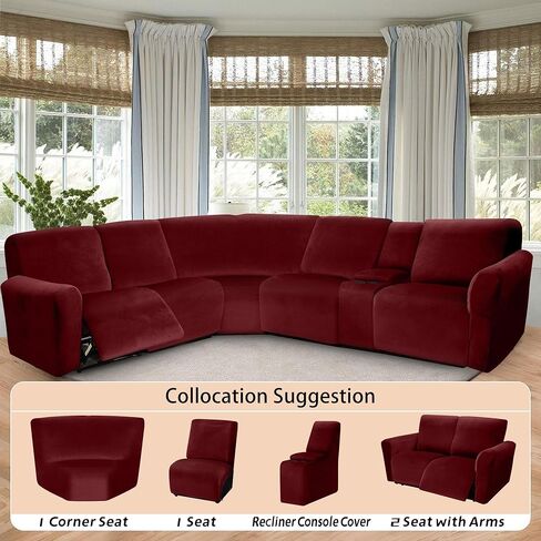 Arfntevss Velvet Striped Recliner Couch Covers Stretch L Shaped Sectional Sofa Cover Soft Reclining Loveseat Slipcovers Set 6-Piece Washable Non Slip Furniture Protector (2 Seat with Arms, Beige) in Kuwait