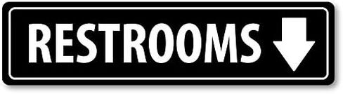Grafkën: GR1295 Plastic Sign SMALL 12 in x 3 in: RESTROOMS. Arrow DOWN (black/white) Style 1 in Saudi Arabia