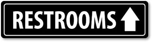 Grafkën: GR1295 Plastic Sign SMALL 12 in x 3 in: RESTROOMS. Arrow DOWN (black/white) Style 1 in Saudi Arabia