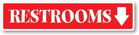 Grafkën: GR1295 Plastic Sign SMALL 12 in x 3 in: RESTROOMS. Arrow DOWN (black/white) Style 1 in Saudi Arabia