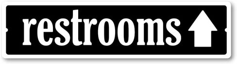 Grafkën: GR1295 Plastic Sign SMALL 12 in x 3 in: RESTROOMS. Arrow DOWN (black/white) Style 1 in Saudi Arabia