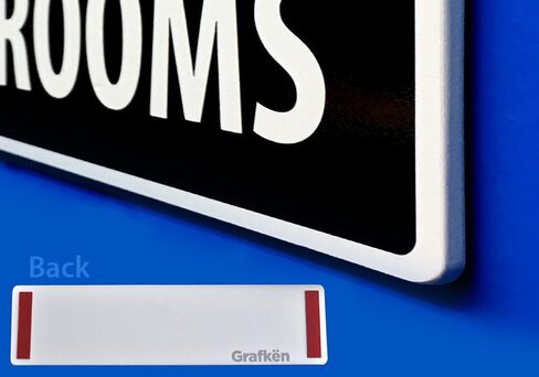 Grafkën: GR1295 Plastic Sign SMALL 12 in x 3 in: RESTROOMS. Arrow DOWN (black/white) Style 1 in Saudi Arabia