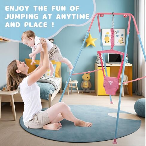 G TALECO GEAR Baby Jumper مع حامل، كرسي هزاز للأطفال، سهل الإعداد، تمرين الأطفال للأطفال النشيطين، مناسب للاستخدام الداخلي والخارجي، وردي in Kuwait