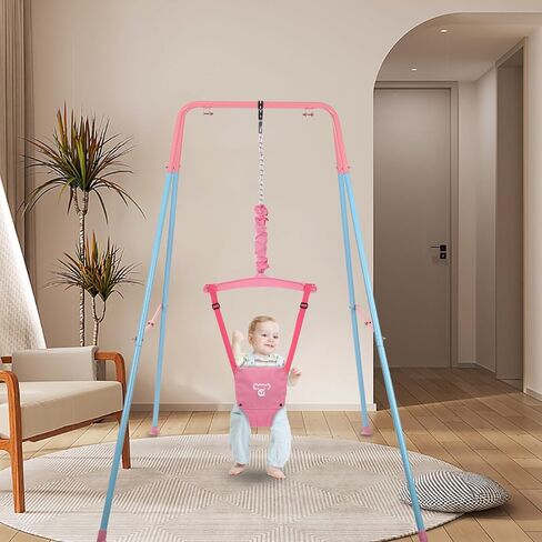 G TALECO GEAR Baby Jumper مع حامل، كرسي هزاز للأطفال، سهل الإعداد، تمرين الأطفال للأطفال النشيطين، مناسب للاستخدام الداخلي والخارجي، وردي in Kuwait