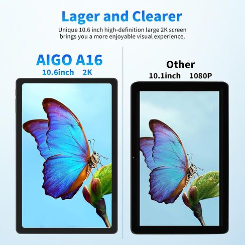 تابلت aigo مقاس 10.6 بوصة بنظام Android 2K، سعة 16 جيجابايت (8+8) + 128 جيجابايت، تابلت ثماني النواة Android 13 للألعاب، بطارية طويلة 6000 مللي أمبير في الساعة، نظام تحديد المواقع العالمي (GPS)، واي فاي مزدوج - A16 Pro in Kuwait