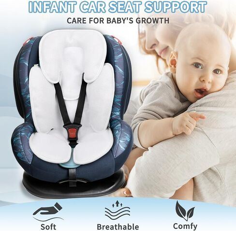2-in-1 Baby Carseat Head Support, Infant Car Seat Insert for Newborn Girls Boys, Soft Baby Neck Support and Body Cushion for Car Seat, Stroller, Bouncer (Black) in Saudi Arabia