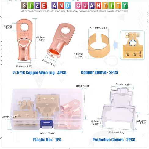 Glarks 8Pcs Gold Car Battery Terminal Connectors Kit 4Pcs Copper Wire Ring lugs and 2Pcs 0/2/4/8/10 Gauge Negative Positive Battery Terminals with Shims and Covers for Car, Vehicle, RV and Boat Use in Saudi Arabia