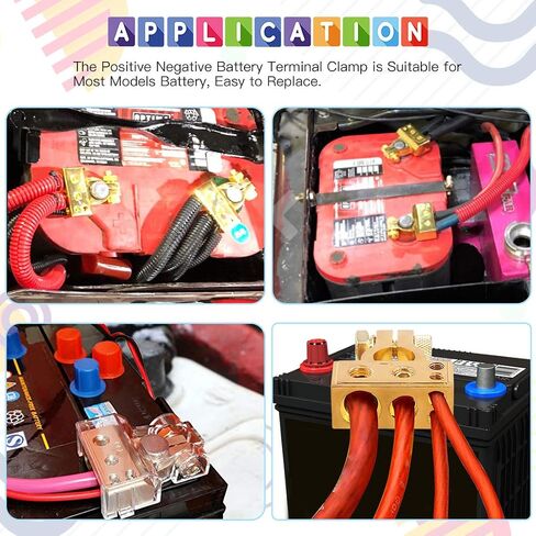 Glarks 8Pcs Gold Car Battery Terminal Connectors Kit 4Pcs Copper Wire Ring lugs and 2Pcs 0/2/4/8/10 Gauge Negative Positive Battery Terminals with Shims and Covers for Car, Vehicle, RV and Boat Use in Saudi Arabia