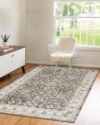5x7 Area Rugs,Stain Resistant Washable Rug,Non-Slip Ultra-Thin Carpet for Living Room Entryway Bathroom Indoor (Brown, 5x7ft) in Saudi Arabia